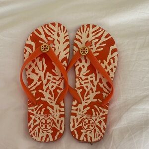 Tory Burch Coral Pattern Flip Flops